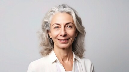 Fototapeta premium Elegant Senior Woman with Gray Hair Smiling