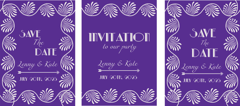 Vintage luxury invitation card with white Art Deco frame vector design. Gatsby Style design	 - Powered by Adobe