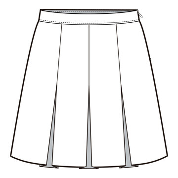 Pleated Skirt with Zipper Closure - Technical Drawing

