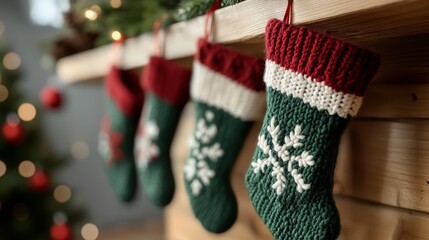 Festive Christmas stockings with snowflake patterns, perfect for holiday decor.