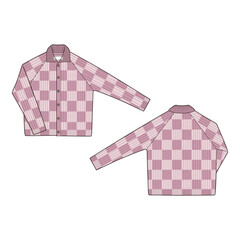 Checkered Cardigan with Raglan Sleeves - Technical Drawing

