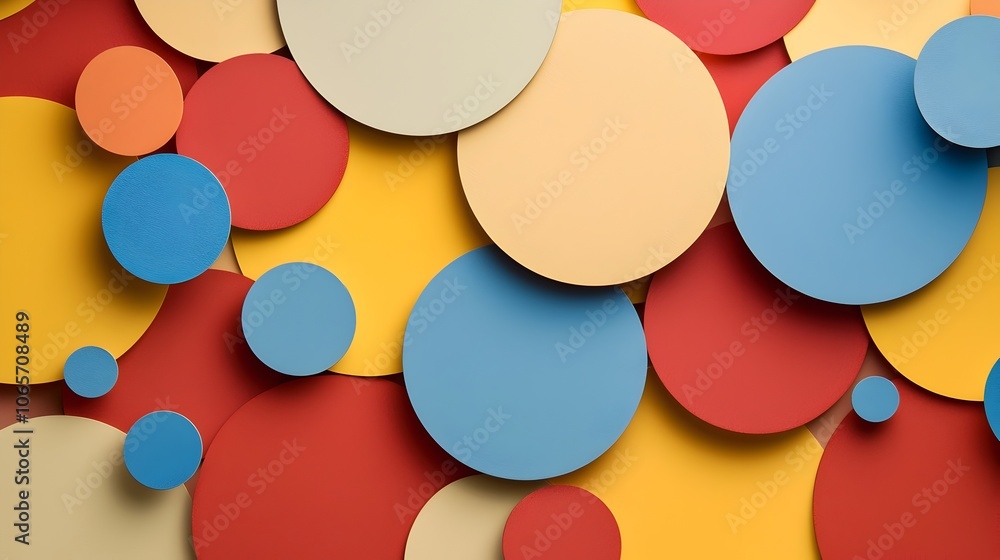 Poster layered paper cut style collection of vibrant gradient circles and dots in a dynamic modern and mini