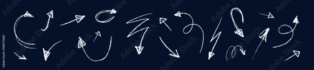 Poster hand drawn arrow with brush and chalk strokes. sketchy pencil line for textured element. flat vector