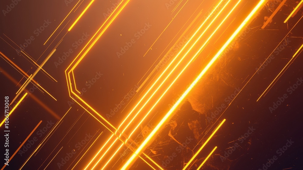 Poster abstract design featuring dynamic glowing lines in vibrant orange and dark tones, creating a sense o