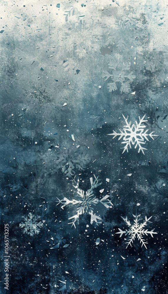Poster minimalist abstract winter background with geometric snowflake design in frosted blue gradient