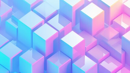 Fototapeta premium Vibrant abstract composition of glowing cubes in pastel colors creating a modern digital landscape.