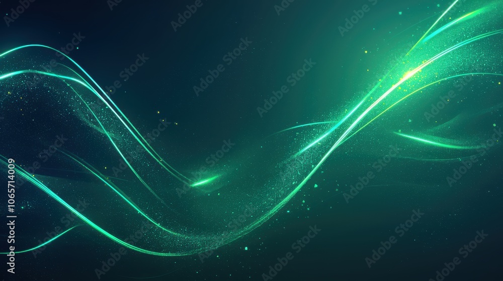 Poster a mesmerizing abstraction featuring flowing green waves and floating bubbles, creating a dreamlike u