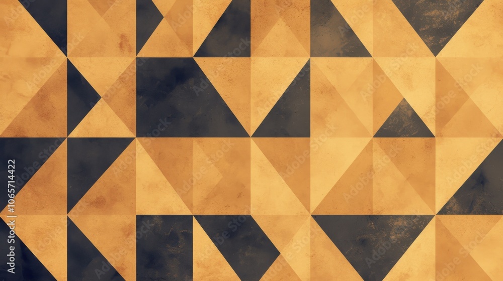 Poster abstract geometric pattern featuring a mix of gold and dark triangles against a textured background.