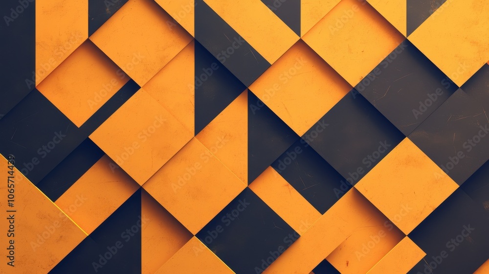 Poster an abstract composition featuring interlocking geometric shapes in vibrant orange and deep black, cr