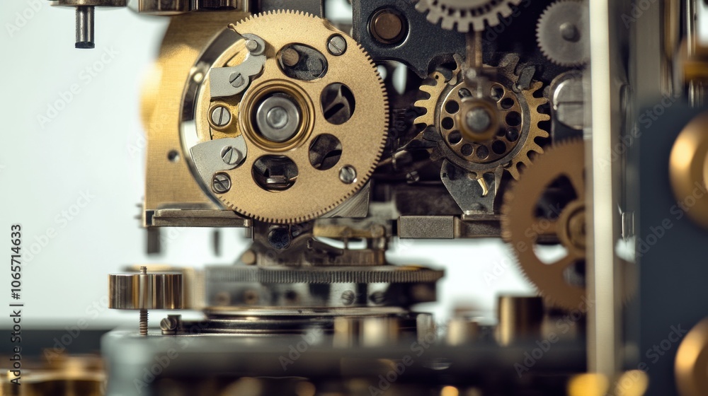 Aufkleber close-up of intricate clockwork gears and mechanisms showcasing precision engineering.