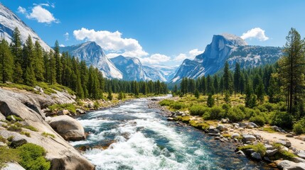 Obraz premium Scenic Mountain Stream Flowing Through Lush Landscape