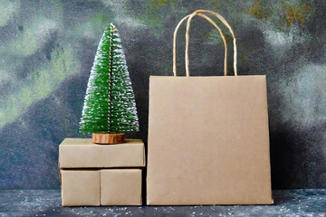 Christmas gift shopping concept, background with copy space