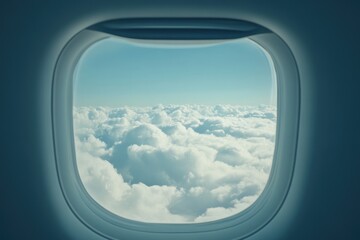 Heavenly Horizons: Aerial View of Endless Sky and Clouds from Airplane on Clear Sunny Day