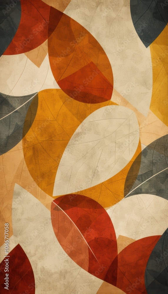 Poster muted autumn abstract background with geometric leaf patterns for modern design