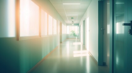 Obraz premium Bright and Serene Hospital Corridor with Natural Light