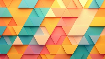 Obraz premium Vibrant geometric pattern featuring colorful triangles in shades of orange, turquoise, and peach.