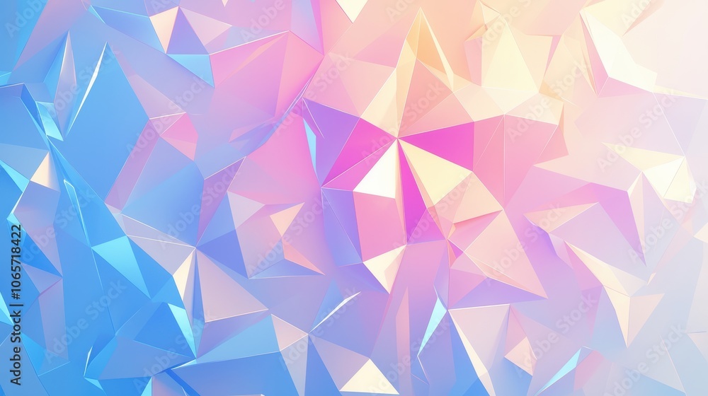 Poster a vibrant abstract background featuring geometric shapes in pastel pink and blue hues, creating a dy