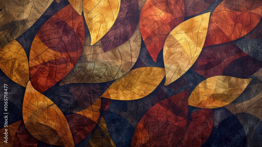 Poster textured autumn abstract background with overlapping leaf shapes for seasonal design