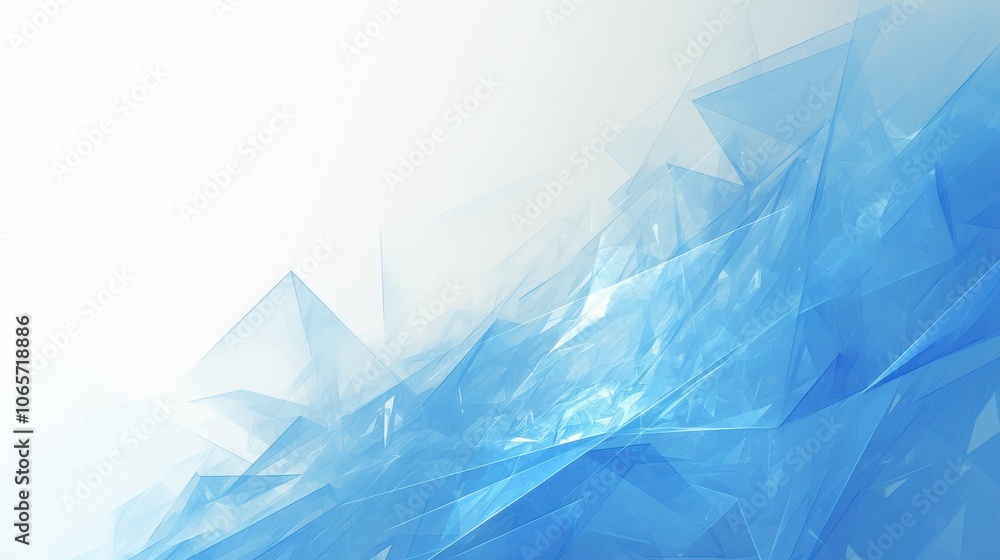 Poster an abstract composition of translucent blue shapes creating a sense of movement and depth in a seren