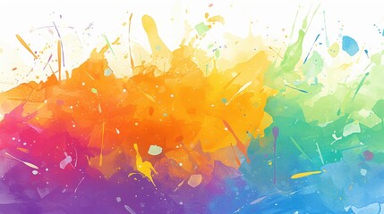 Fototapeta premium A vibrant splash of colors in a watercolor style, blending orange, pink, yellow, green, and blue hues harmoniously.
