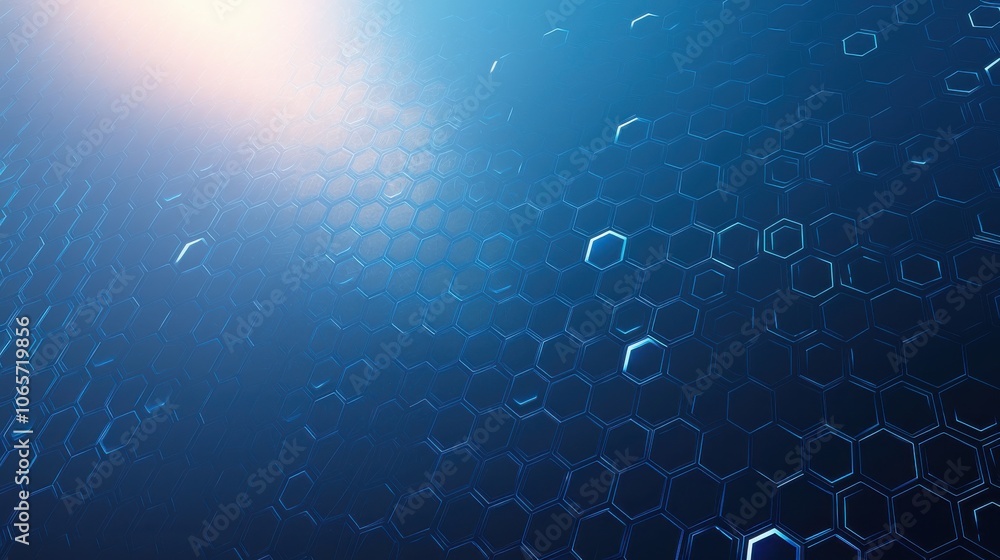 Poster futuristic blue hexagonal pattern with soft lighting creating a modern and dynamic digital backgroun