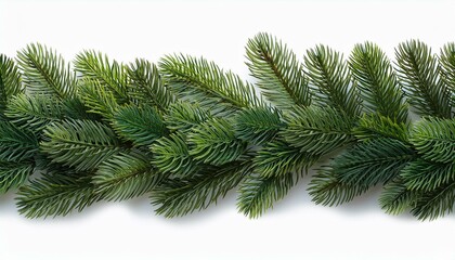 Christmas pine garland. Seamles christmas pattern or frame with green coniferous branches isolated on transparent background. PNG