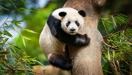 Obraz premium panda bear climbing on a tree