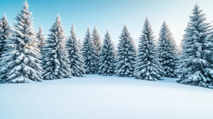 Fototapeta premium Snowy Pine Trees Under Clear Sky