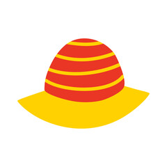 Bright striped red and yellow hat on white background.