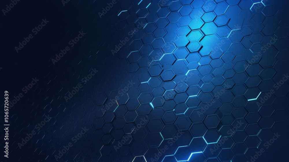 Poster Abstract blue hexagonal pattern with glowing accents, creating a futuristic and dynamic vibe.