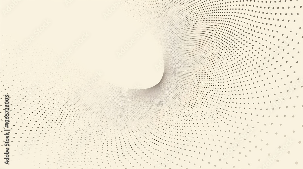 Poster abstract design featuring a swirling pattern of dotted lines in soft cream tones, creating a sense o