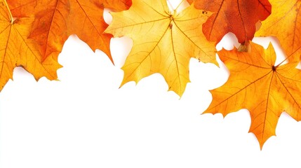 Autumn Leaves Arranged on a White Background