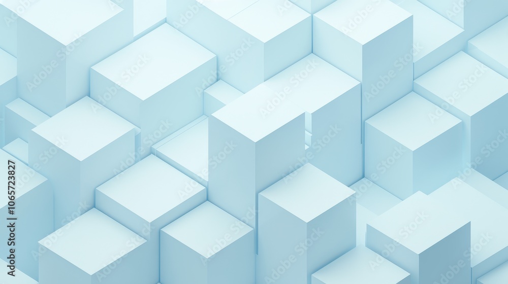 Poster abstract arrangement of geometric blue blocks creating a sense of depth and dimension.