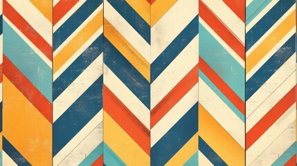 Fototapeta premium Colorful chevron pattern featuring vibrant stripes in blue, yellow, red, and white.