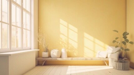 Fototapeta premium Bright and Cozy Minimalist Room with Yellow Walls