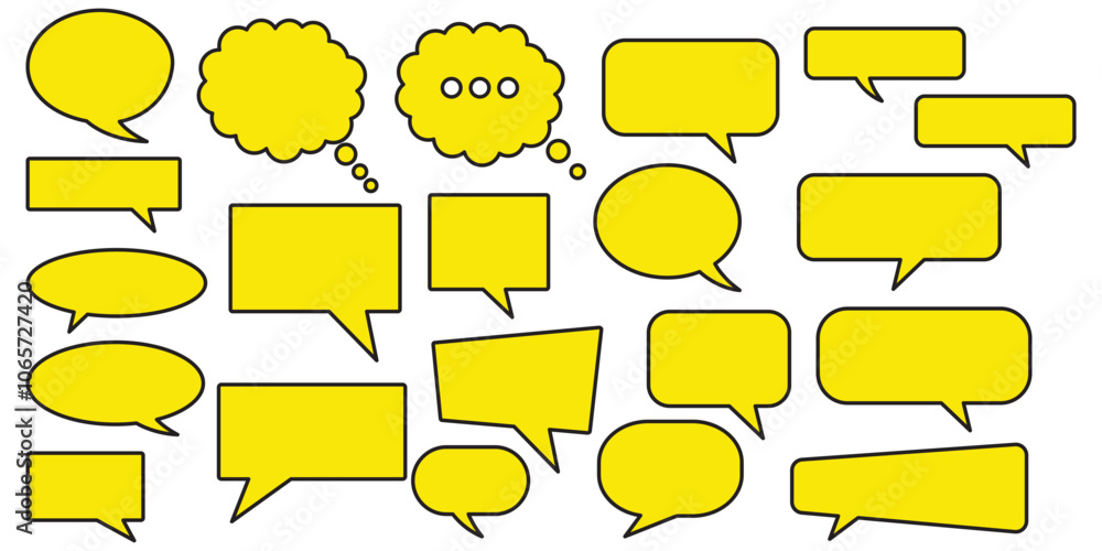Poster set of yellow speech bubble collection .yellow speech bubble cartoon box icon set . speech bubble ve