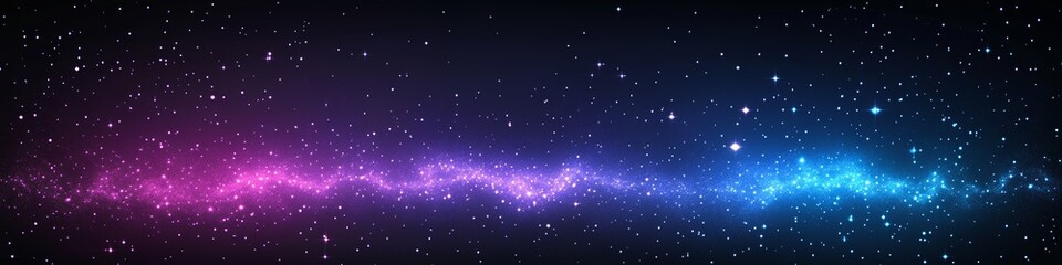 A stunning cosmic scene featuring vibrant pink and blue hues, scattered stars, and a deep space backdrop.