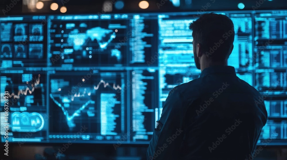 Aufkleber data analyst monitors advanced technology dashboard for insights