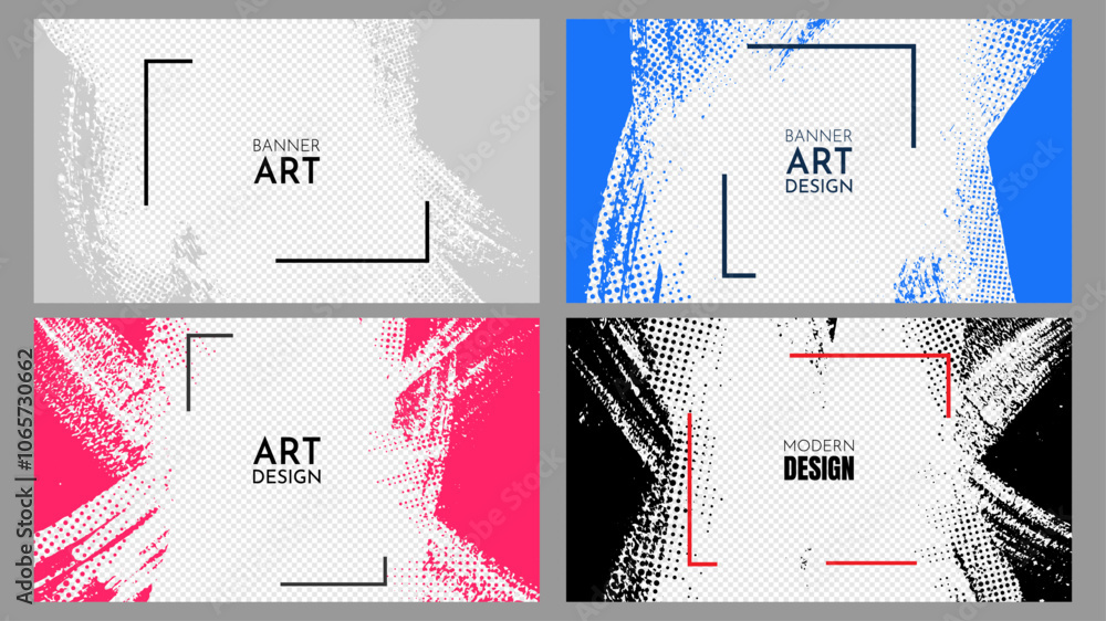 Poster vector illustration. abstract color horizontal clipping mask set. ink brush strokes design for web t