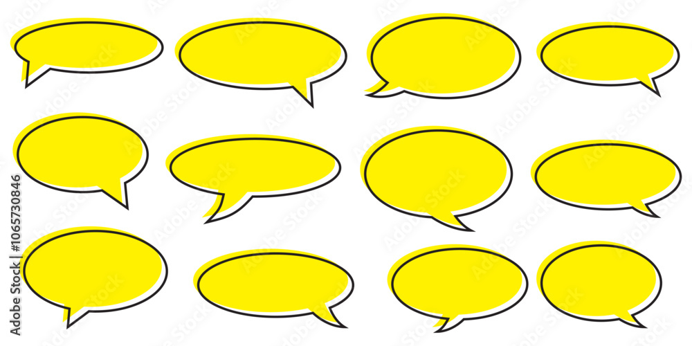 Poster set of yellow speech bubble collection .yellow speech bubble cartoon box icon set . speech bubble ve