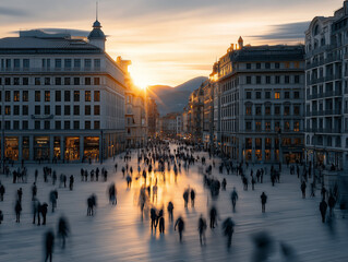 Large city square with mixed architecture