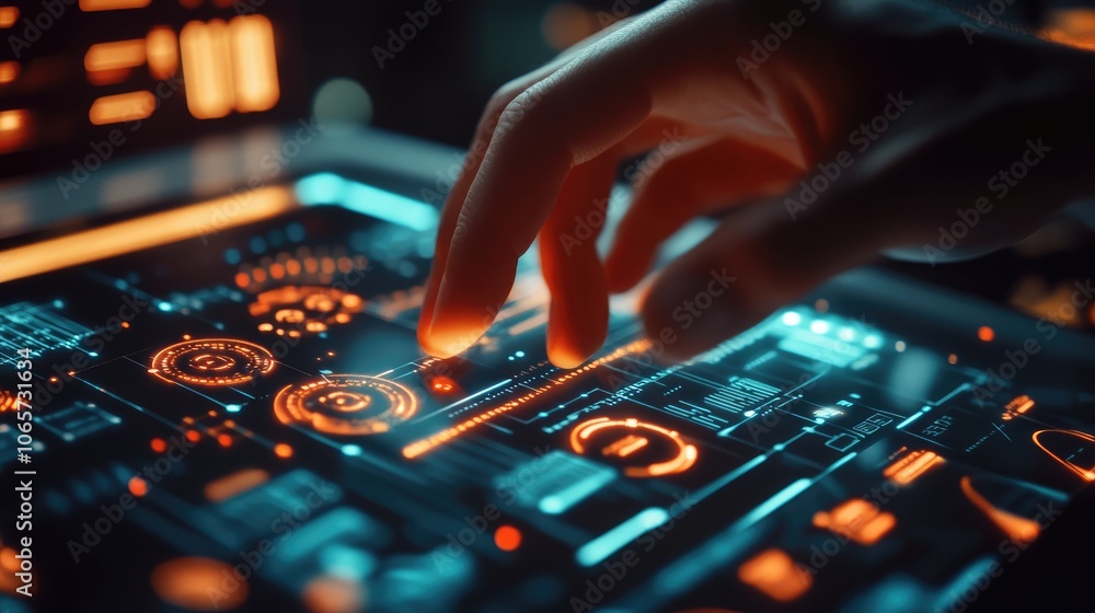 Poster exploring the future of technology through interactive digital interfaces