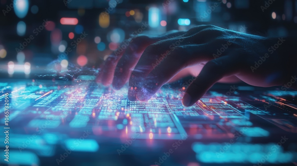 Poster explore the future of computing as hands engage with advanced technology