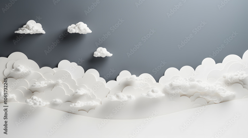 Poster delicate white paper clouds float against a dark backdrop, creating a playful contrast