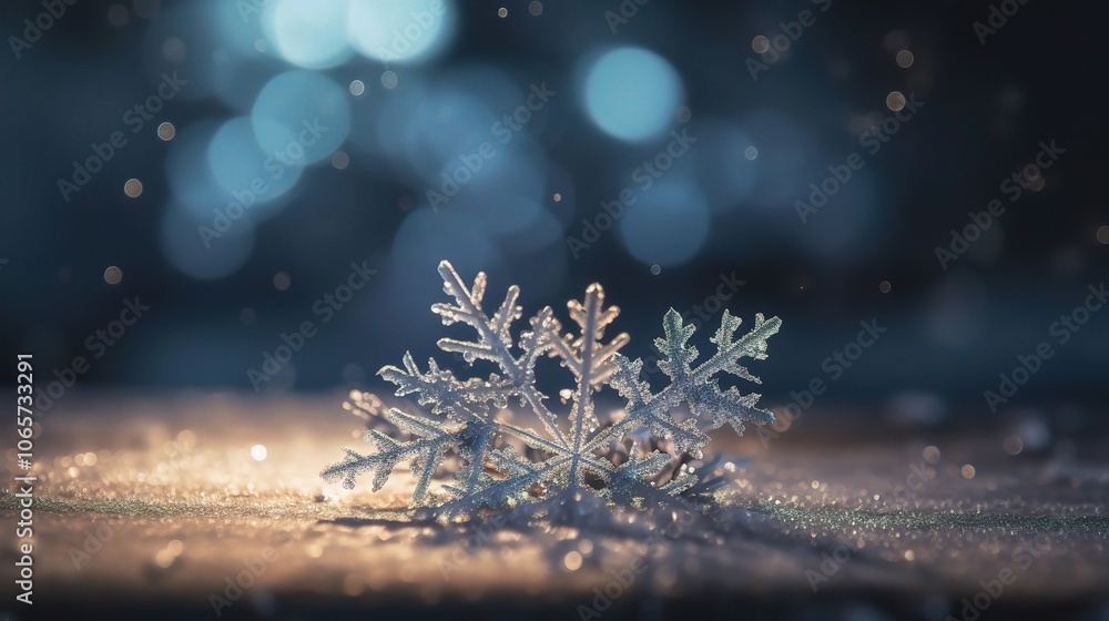 Poster delicate snowflake on sparkling background