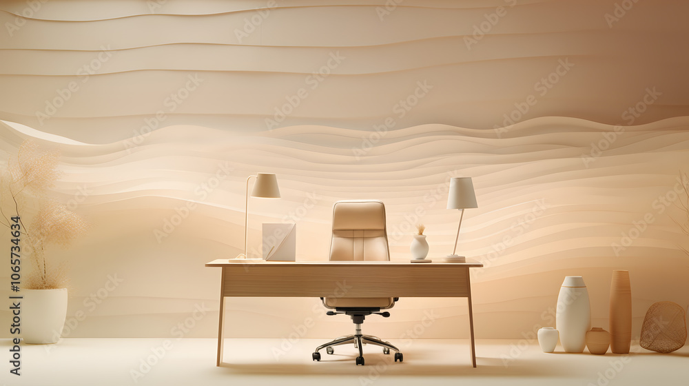 Poster modern minimalist workspace with warm tones and elegant design in a serene setting