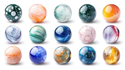 A Collection of 15 Ornamental Spheres with Diverse Patterns and Color Variations