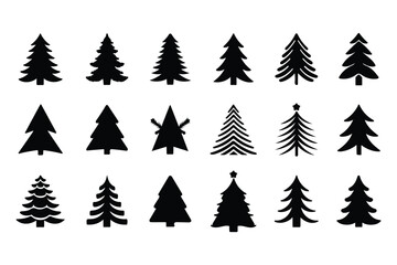 Obraz premium black and white christmas tree silhouette vector illustration