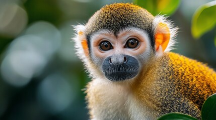 Obraz premium A close-up portrait of a curious monkey with large, expressive eyes looking directly at the camera.