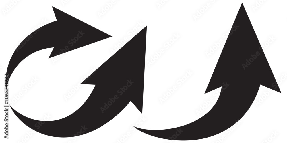 Poster curve arrow icon vector set. set of black long curve arrow for app and ui design. long up arrow icon